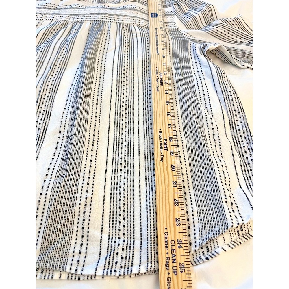 LOFT Dobby Stripe Lace Peasant Top Sz M/L White Black Cotton Boho Romantic Twee - Picture 4 of 8